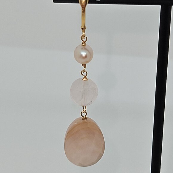 Macy's 14K Quartz Briol Pink Drop Earrings - Picture 6 of 9